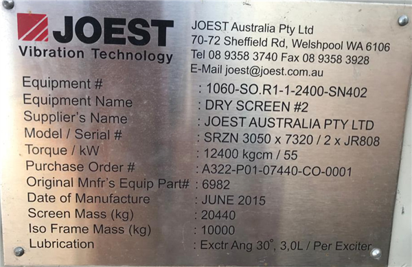 Unused Joest 3.05m X 7.32m (10' X 24') Double Deck Banana Screen)